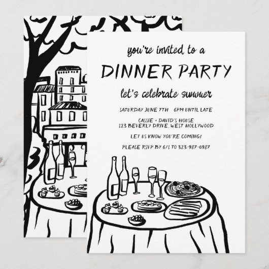 Invitation Balcon de dîner fantaisiste personnalisé dessiné à (Devant / Derrière)