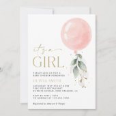 Invitation Balcon rose, Eucalyptus, Verdure, Baby shower (Devant)