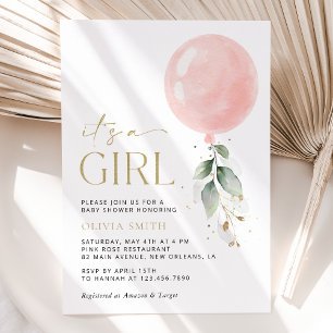 Invitation Balcon rose, Eucalyptus, Verdure, Baby shower