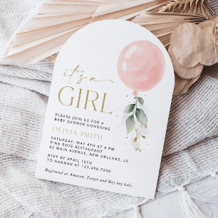 Invitation Balcon rose, Eucalyptus, Verdure, Baby shower