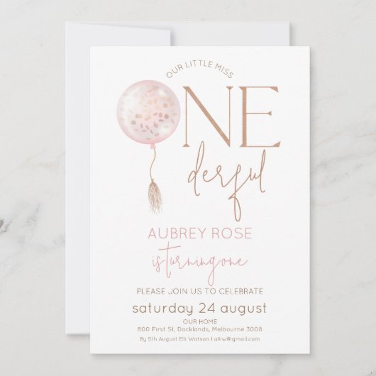 Invitation Balcon rose moderne 1er anniversaire impeccable (Devant)