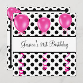 Invitation Balcons roses aux points noirs et blancs de la fêt (Devant / Derrière)