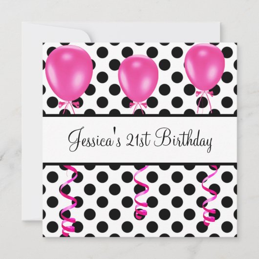 Invitation Balcons roses aux points noirs et blancs de la fêt (Devant)