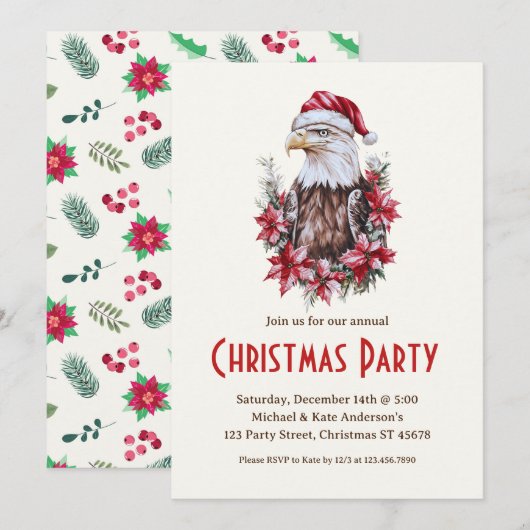 Invitation Bald Eagle à Santa Hat Fête patriotique de Noël (Devant / Derrière)