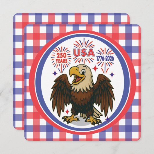 Invitation Bald Eagle avec Fireworks - USA 250 ans 1776-2026 (Devant / Derrière)