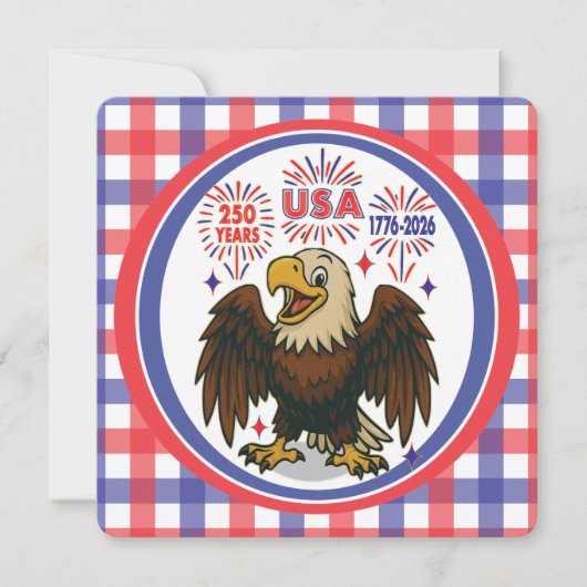 Invitation Bald Eagle avec Fireworks - USA 250 ans 1776-2026 (Devant)