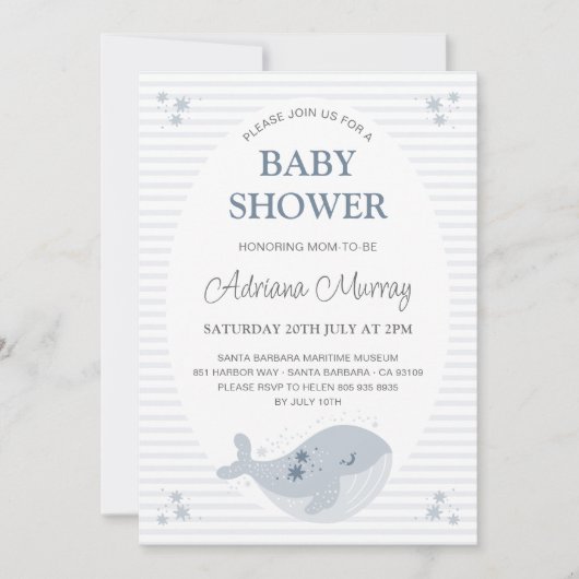 Invitation Baleine à main mignonne Baby shower bleu Dusty (Devant)