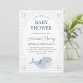 Invitation Baleine à main mignonne Baby shower bleu Dusty (Debout devant)