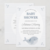 Invitation Baleine à main mignonne Baby shower bleu Dusty (Devant / Derrière)