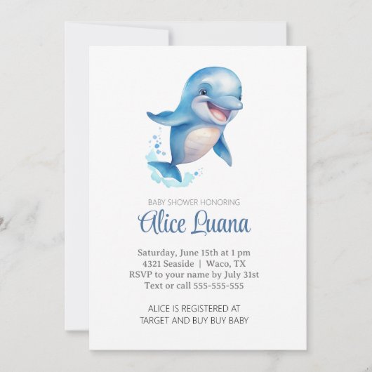 Invitation Baleine aquatique sous le Baby shower marin (Devant)