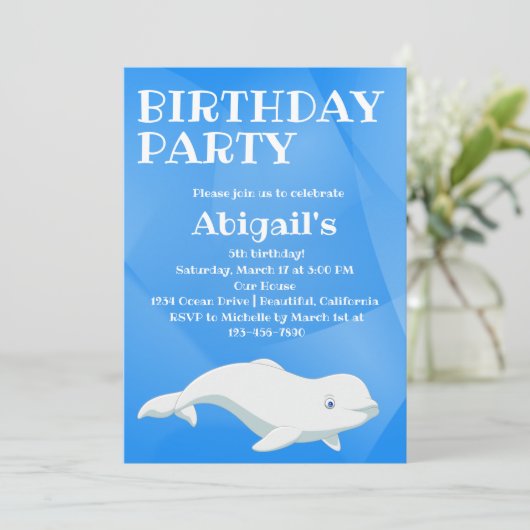 Invitation Baleine Beluga Bleu et Blanc Océan Arctique Annive (Debout devant)