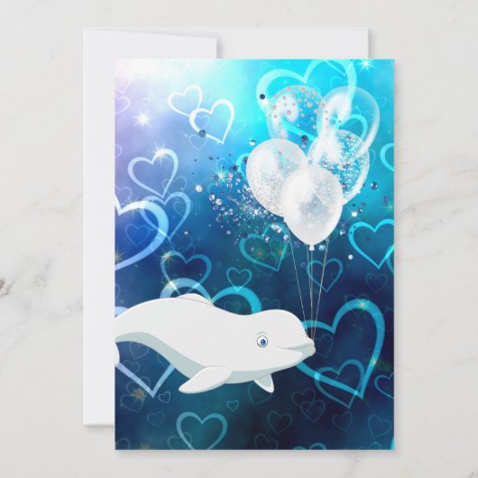 Invitation Baleine béluga et Coeurs bleus Partie d'anniversai (Dos)