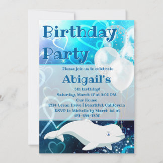 Invitation Baleine béluga et Coeurs bleus Partie d'anniversai