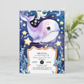 Invitation Baleine bleu simple pour enfants anniversaire (Debout devant)