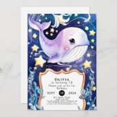 Invitation Baleine bleu simple pour enfants anniversaire (Devant / Derrière)