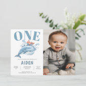 Invitation Baleine bleue 1er anniversaire de fête Photo (Debout devant)