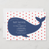 Invitation Baleine bleue Baby shower Polkadot rouge (Devant)