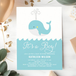 Invitation Baleine bleue C'est un garçon Baby Shower Océan