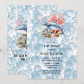 Invitation Baleine Bleue Coral Reef Bubbles Baby shower garço (Devant / Derrière)