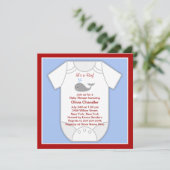 Invitation Baleine Bleue Rouge Bébé Garçon Douche (Debout devant)