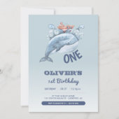 Invitation Baleine bleue Un garçon 1er anniversaire (Devant)