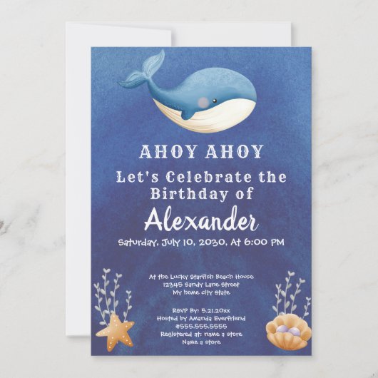 Invitation Baleine de Boho, sous la mer Boy fête d'anniversai (Devant)