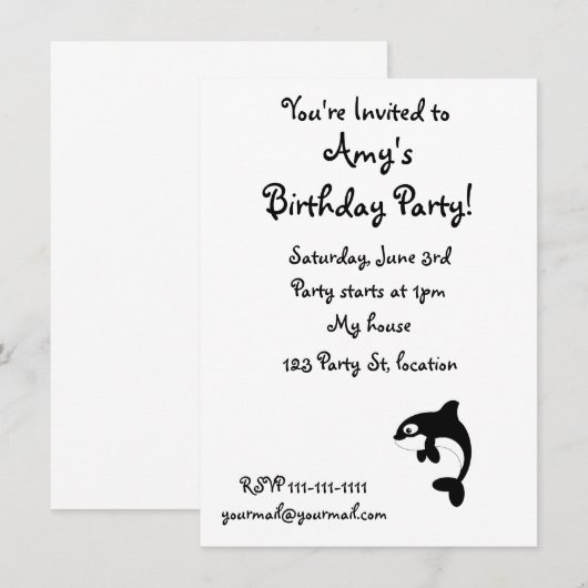 Invitation Baleine de Cute-Orca (Devant / Derrière)