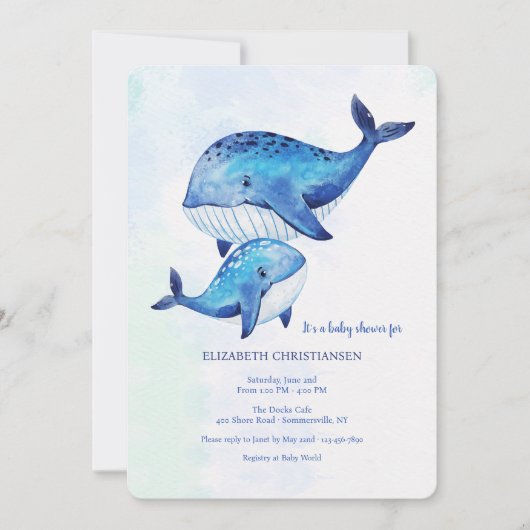 Invitation Baleine d'un Baby shower temporel (Devant)