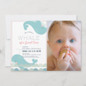 Invitation Baleine d'un bon temps fille rose 1er anniversaire (Devant)