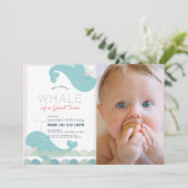 Invitation Baleine d'un bon temps fille rose 1er anniversaire (Debout devant)