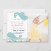 Invitation Baleine d'une fille rose de bon temps Anniversaire (Devant)