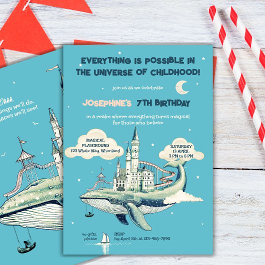 Invitation Baleine Magic Vol fête d'anniversaire
