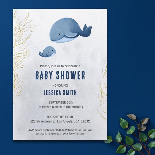 Invitation Baleine marine sous le Baby shower marin
