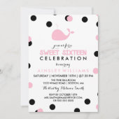 Invitation Baleine mignonne | Sweet sixteen noir et rose (Devant)