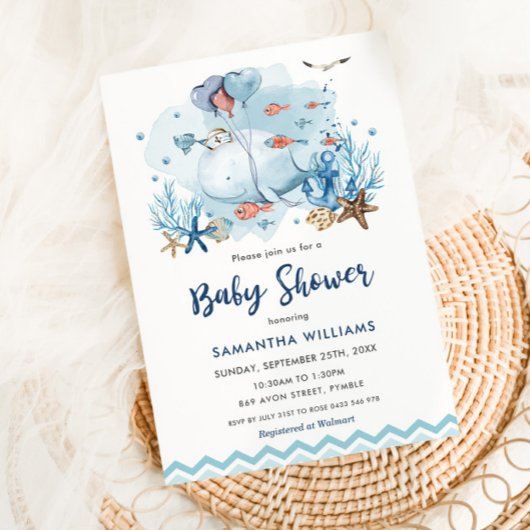 Invitation Baleine nautique sous le Baby shower du Garçon ble