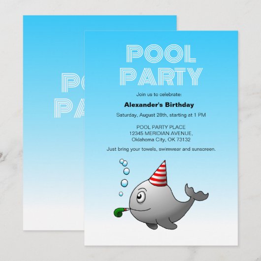 Invitation Baleine prête à faire la fête (Devant / Derrière)