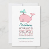 Invitation Baleine rose fête d'anniversaire (Devant)