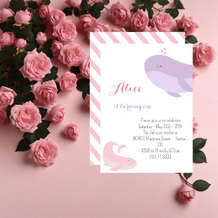 Invitation Baleine rose Lilac Poisson de mer 1ère fête d'anni