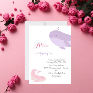 Invitation Baleine rose Lilac Poisson de mer 1ère fête d'anni