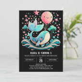 Invitation Baleine rose Nautique Fille Anniversaire (Debout devant)
