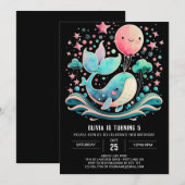 Invitation Baleine rose Nautique Fille Anniversaire (Devant / Derrière)