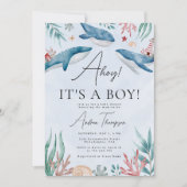 Invitation Baleine sous la mer Ahoy C'est un Baby shower garç (Devant)