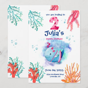 Invitation Baleine sous la mer, animaux de l'océan anniversai