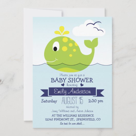 Invitation Baleine verte à chaux de bébé; Baby shower océaniq (Devant)