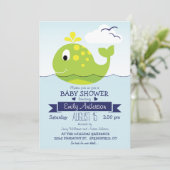 Invitation Baleine verte à chaux de bébé; Baby shower océaniq (Debout devant)