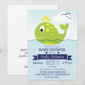 Invitation Baleine verte à chaux de bébé; Baby shower océaniq (Devant / Derrière)