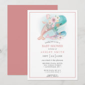 Invitation Baleines à l'aquarelle florale Fille Leigh-Ann (Devant / Derrière)