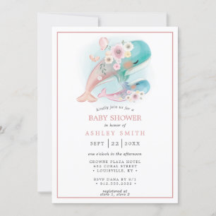 Invitation Baleines aquarelle florale fille Leigh-Ann