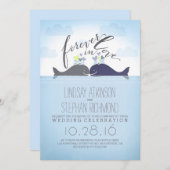 Invitation Baleines bleues mignonnes et romantiques Mariage n (Devant / Derrière)