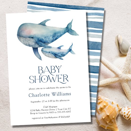 Invitation Baleines d'aquarelle sous le Baby shower marin